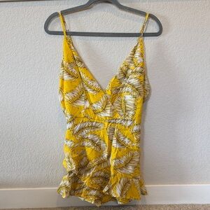 Yellow Leaf Print Romper